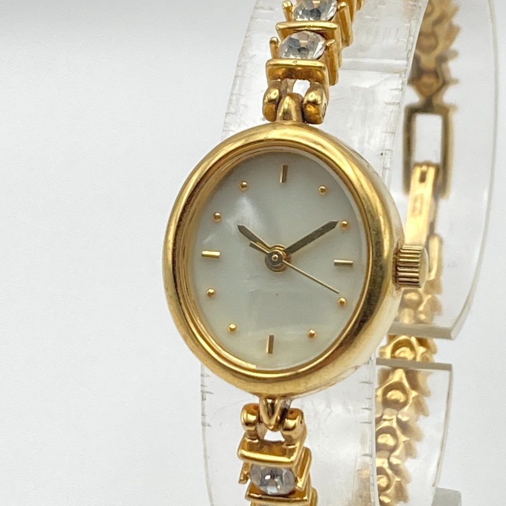 Tennis Bracelet Women's Watch 20mm Gold Tone Crystals MOP Oval New Battery 6.75"